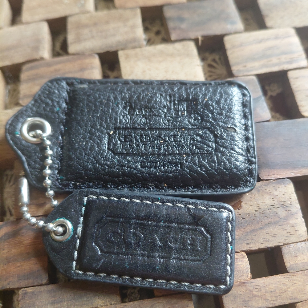 Coach Black Leather Keychain Set